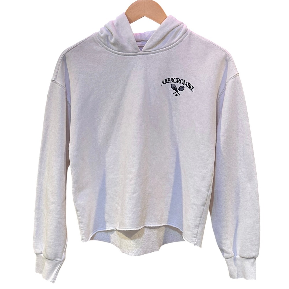 Abercrombie & Fitch Cropped Raw Hem Tennis Hoodie XS White